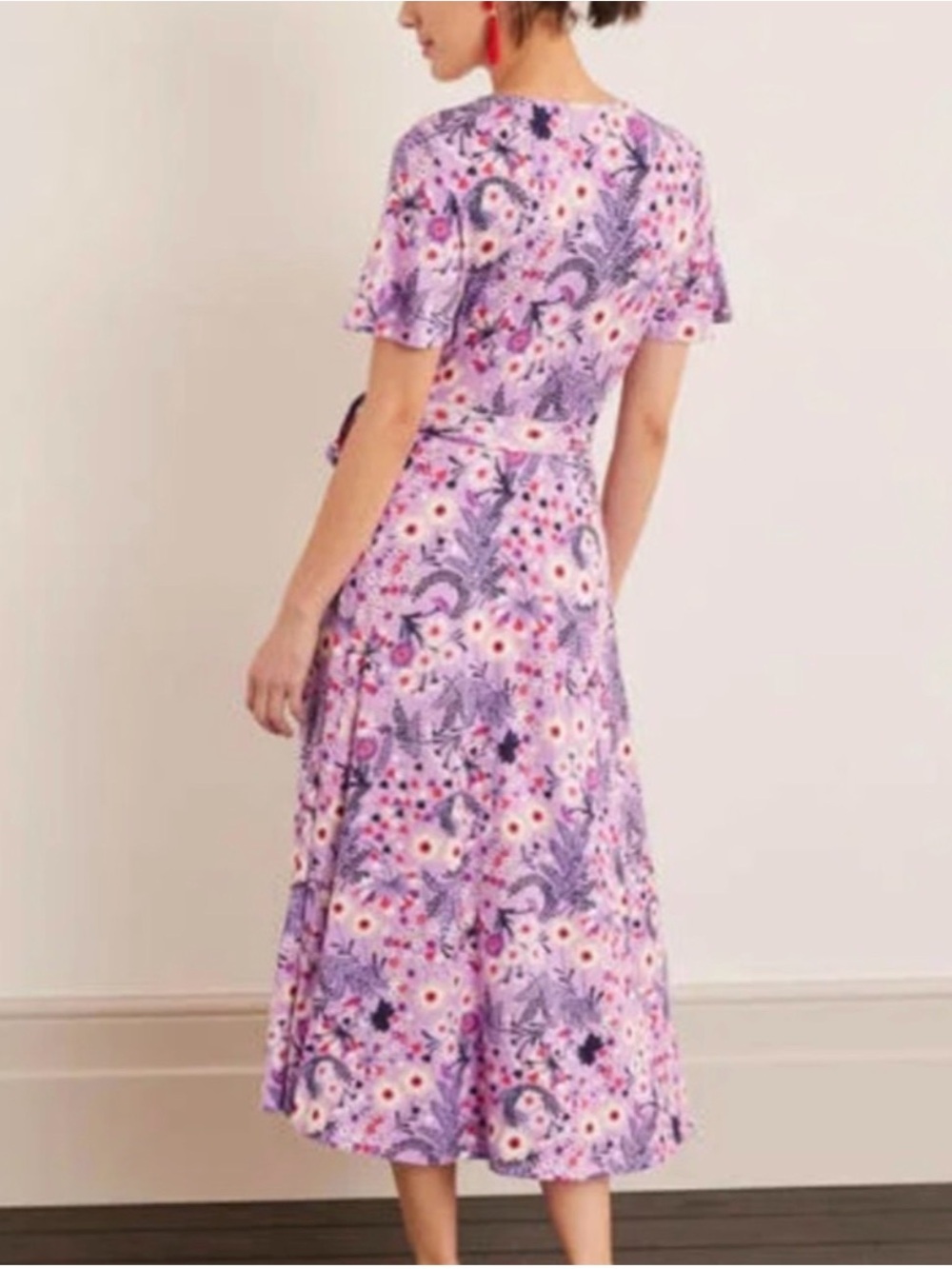 Boden Cassia Jersey Midi Floral Purple Wrap Dress in Size 12 - Picture 3 of 11